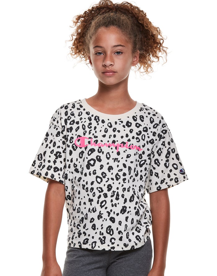 Champion Boxy Leopard Print T-Shirt Meisjes - Zwart/Wit - Belgie 2874SKUET